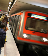 a slanted view of a subway platform